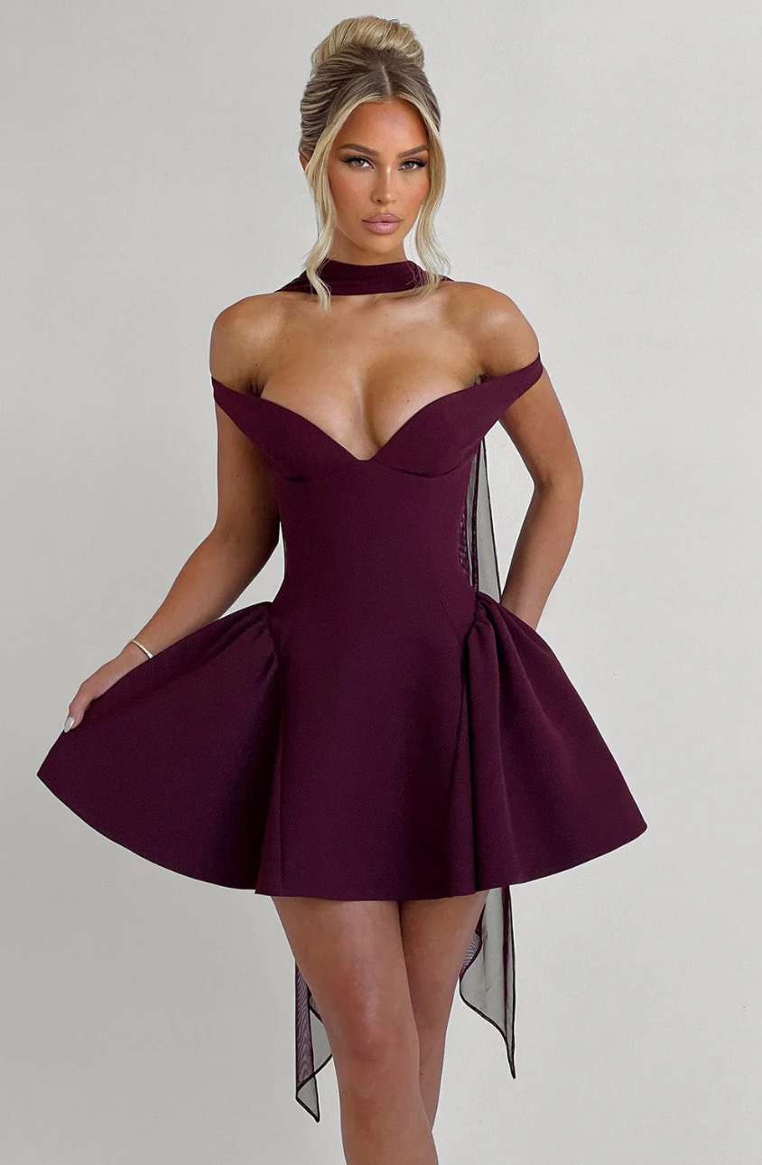 MILAGROS MINI DRESS - CHERRY LACQUER