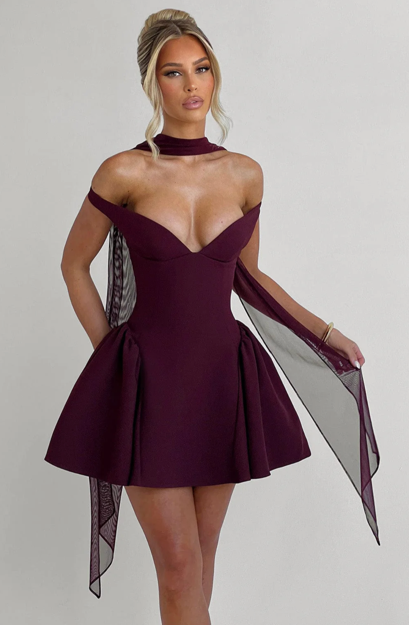 MILAGROS MINI DRESS - CHERRY LACQUER