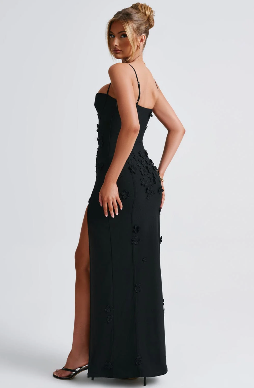 ROYA MAXI DRESS - BLACK LINED