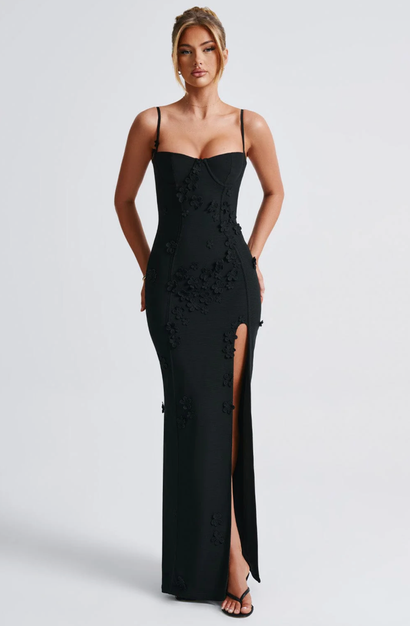 ROYA MAXI DRESS - BLACK LINED