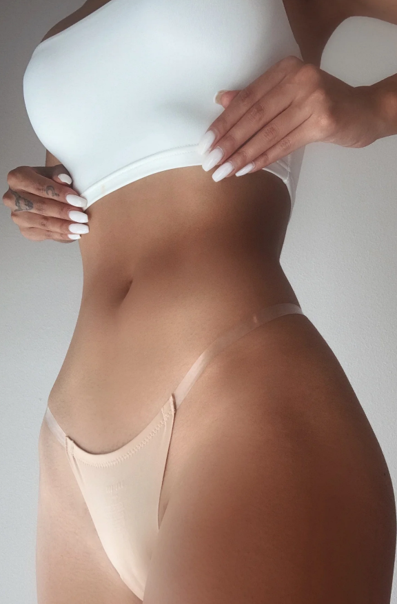 Seamless Clear Strap Thong - Nude