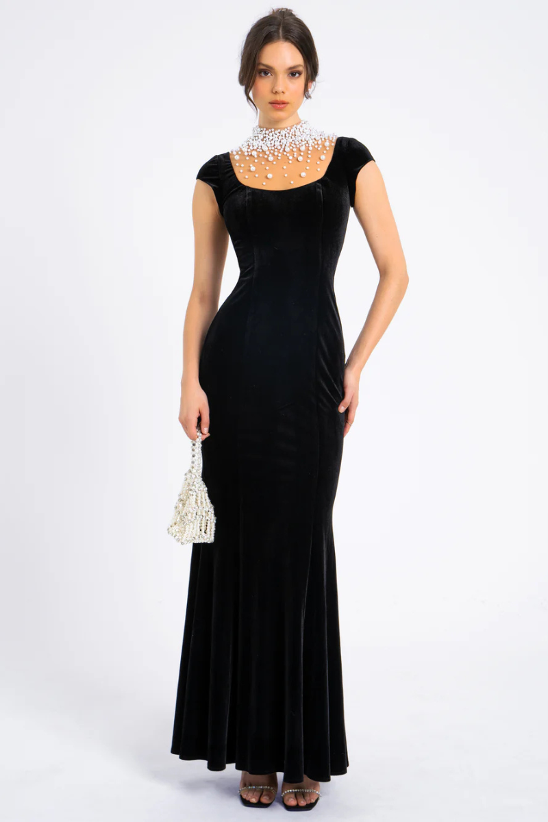 Jane Black Velvet Pearl Gown