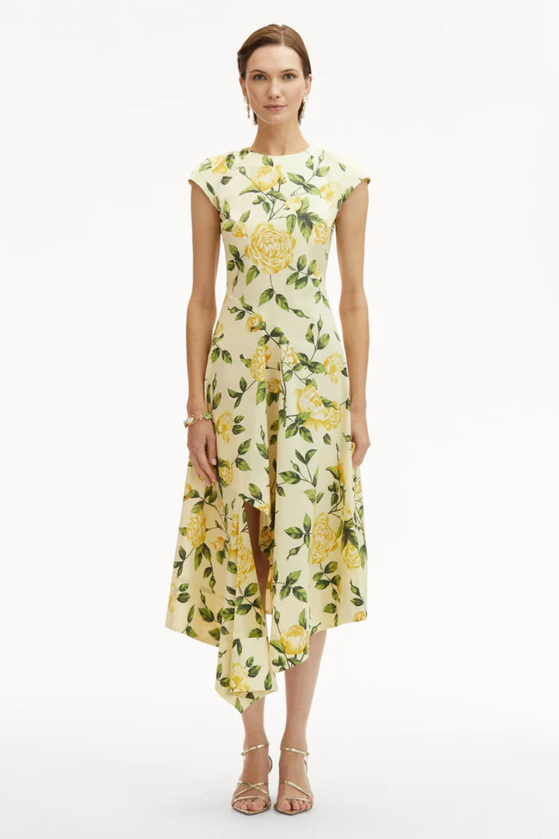 GARDEN ROSE ASYMMETRICAL MIDI DRESS