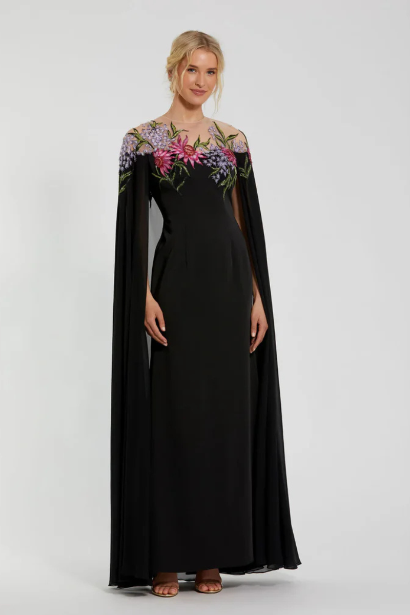 Cape Town Gown with Pleated Embroidery Black