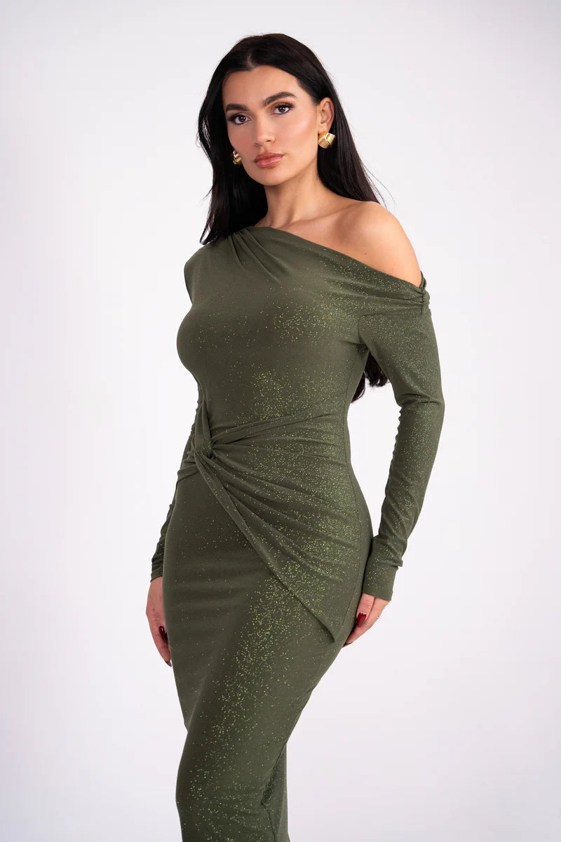 Pascale Maxi Glitter Dress OLIVE