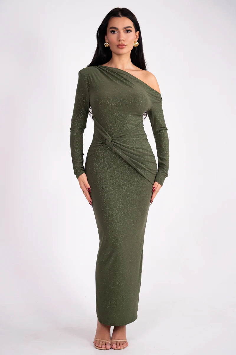 Pascale Maxi Glitter Dress OLIVE