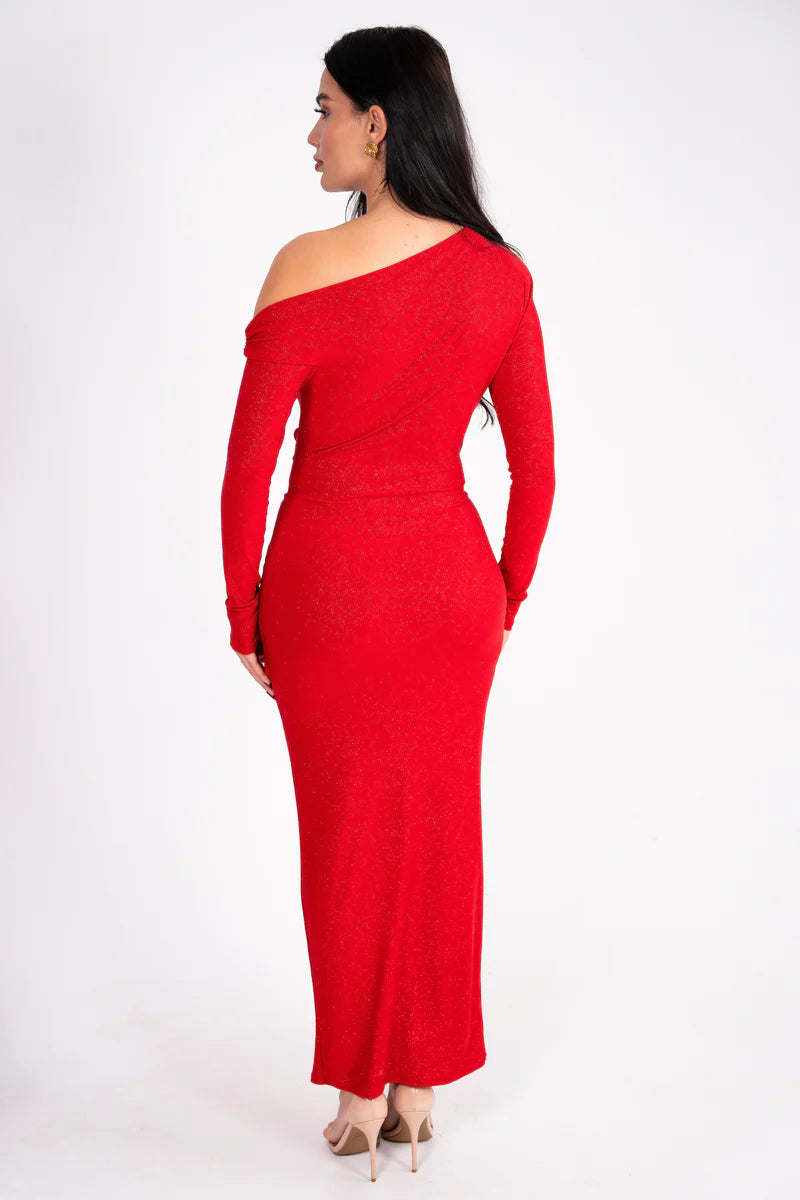 Pascale Maxi Glitter Dress RED