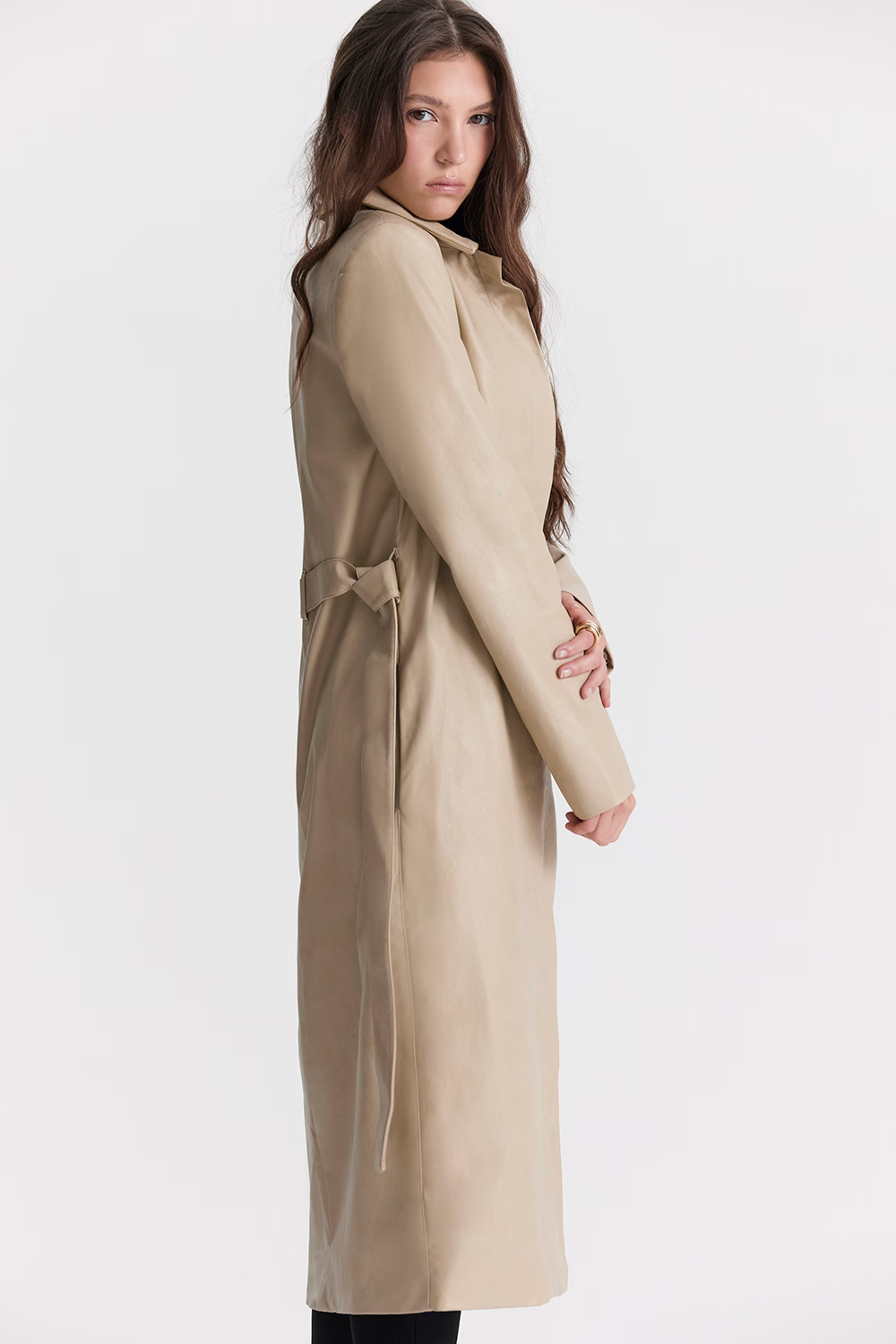 Riley Beige Leather Trench Coat