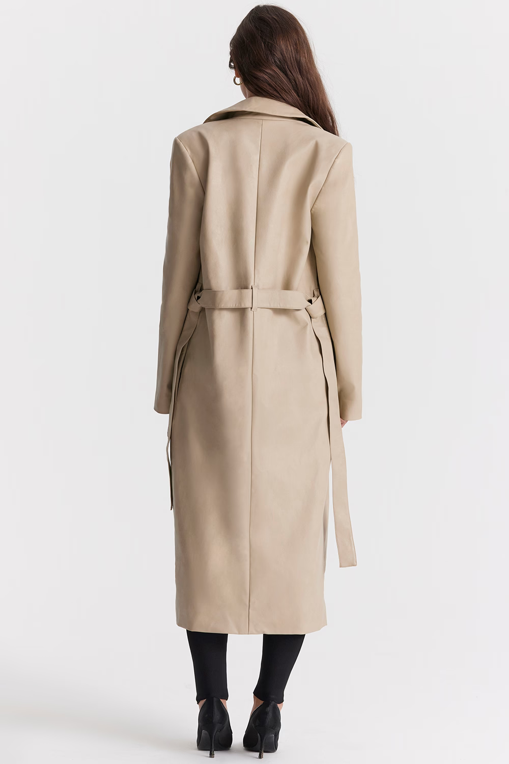 Riley Beige Leather Trench Coat