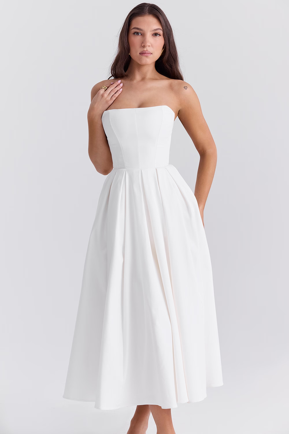 PAULINE White Strapless Midi Sundress