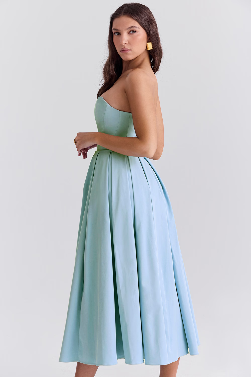 PAULINE Blue Strapless Midi Sundress