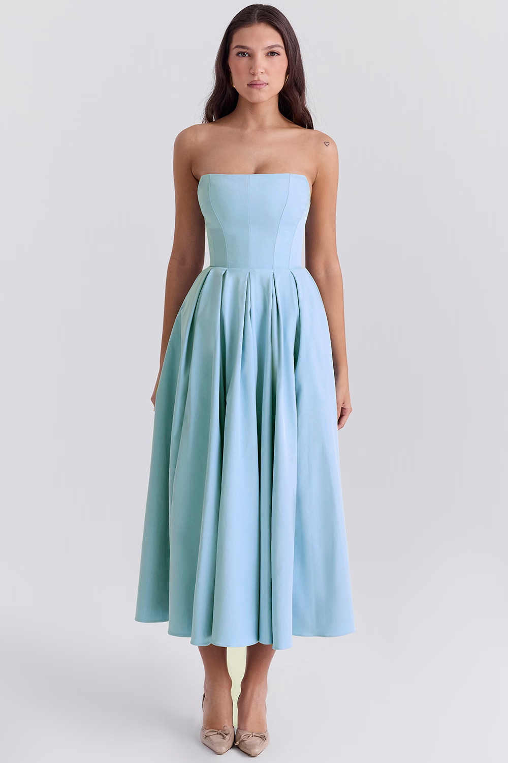 PAULINE Blue Strapless Midi Sundress