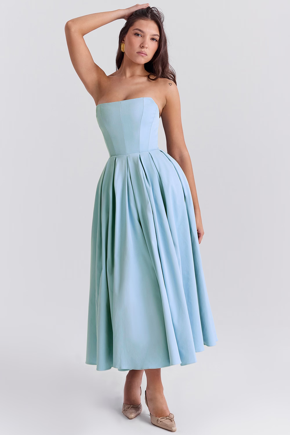 PAULINE Blue Strapless Midi Sundress