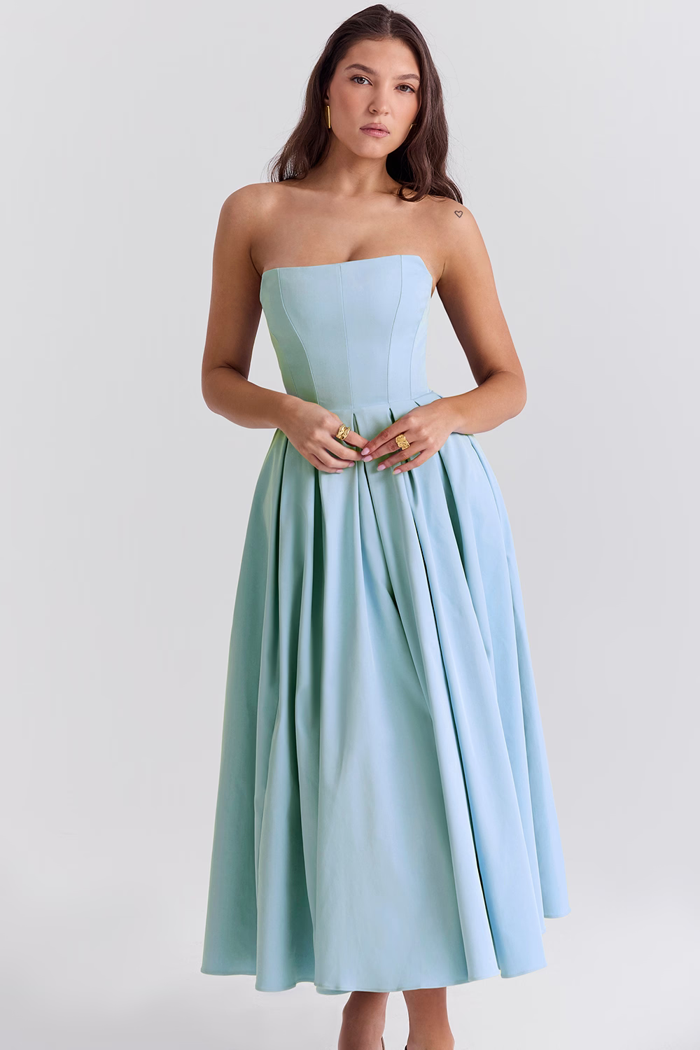 PAULINE Blue Strapless Midi Sundress