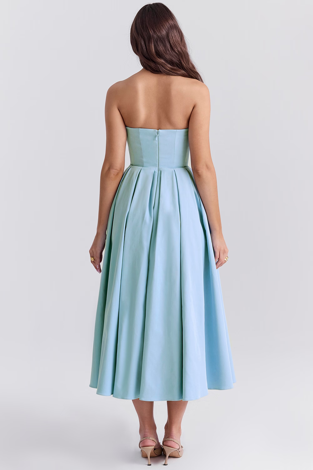 PAULINE Blue Strapless Midi Sundress