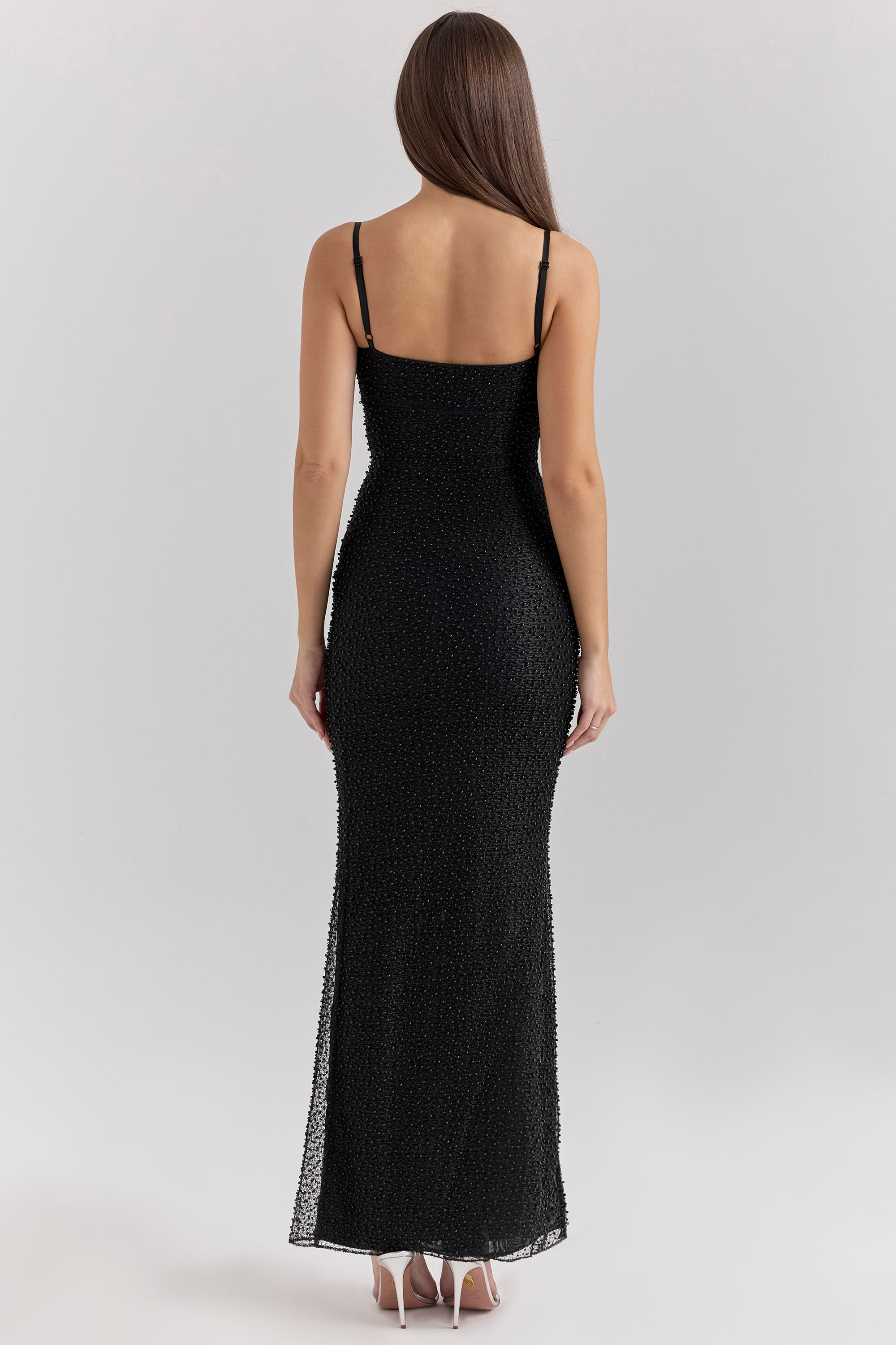 AURORE Pearl Black Embellished Maxi Dress