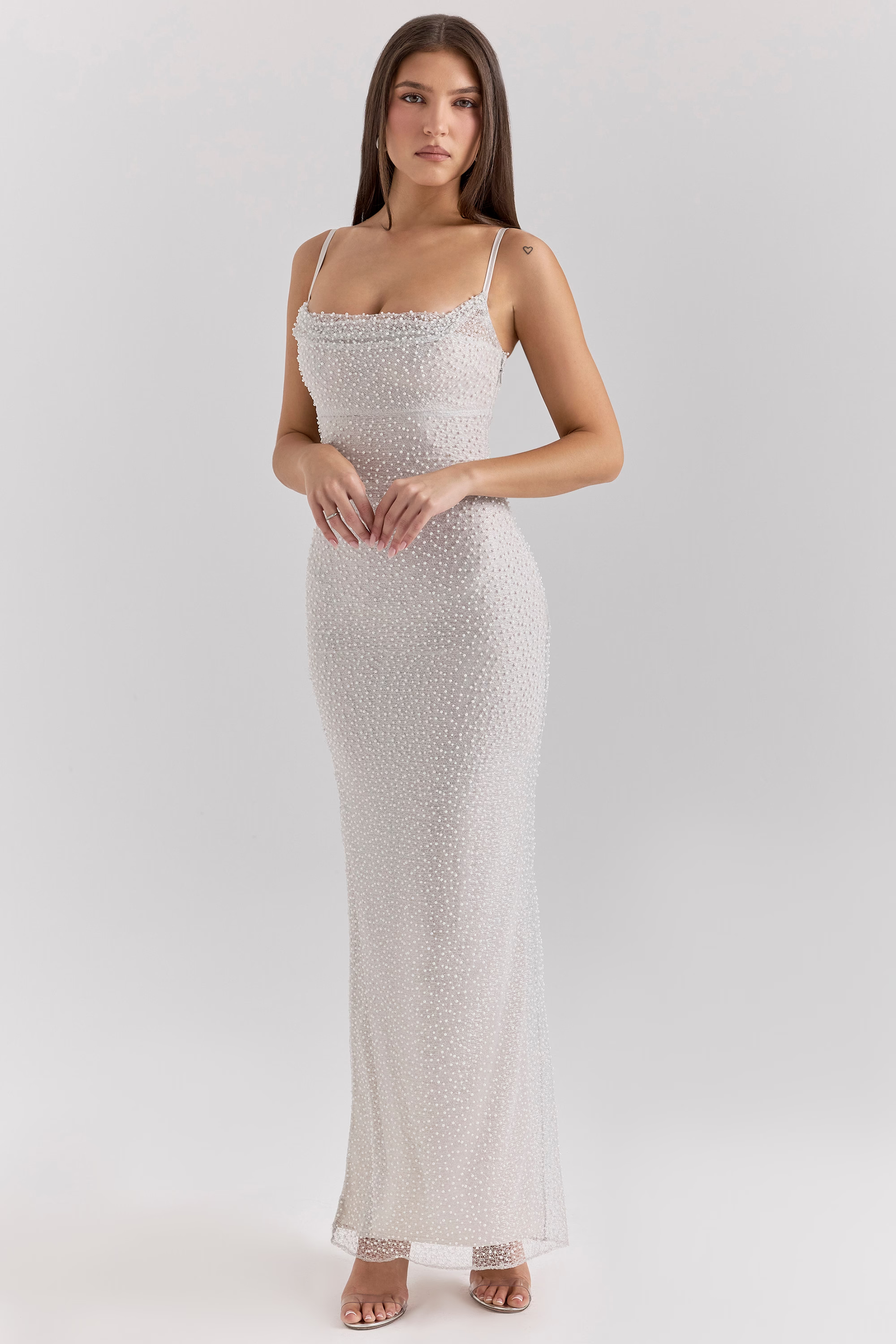 AURORE Silver Pearl Maxi Dress