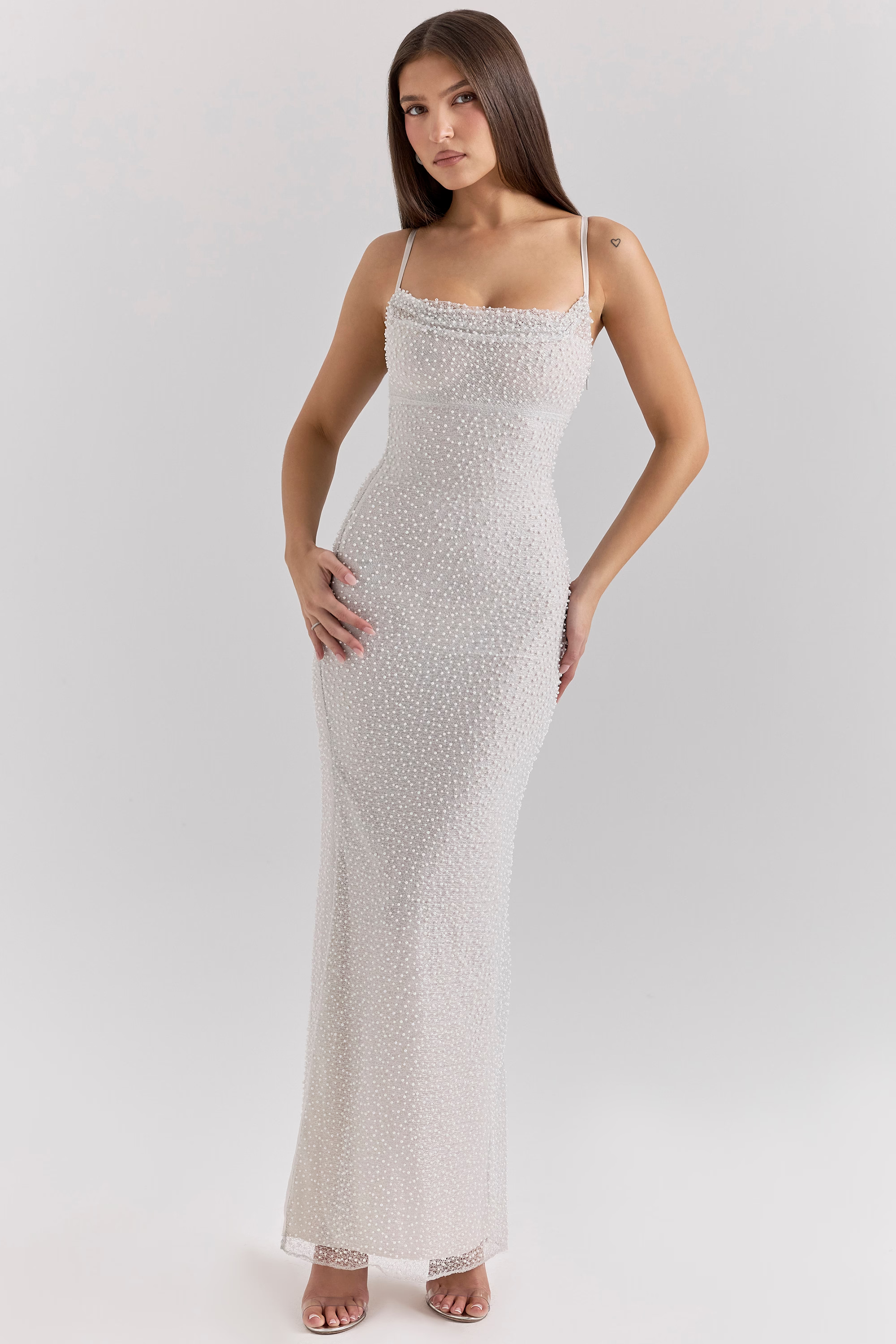 AURORE Silver Pearl Maxi Dress