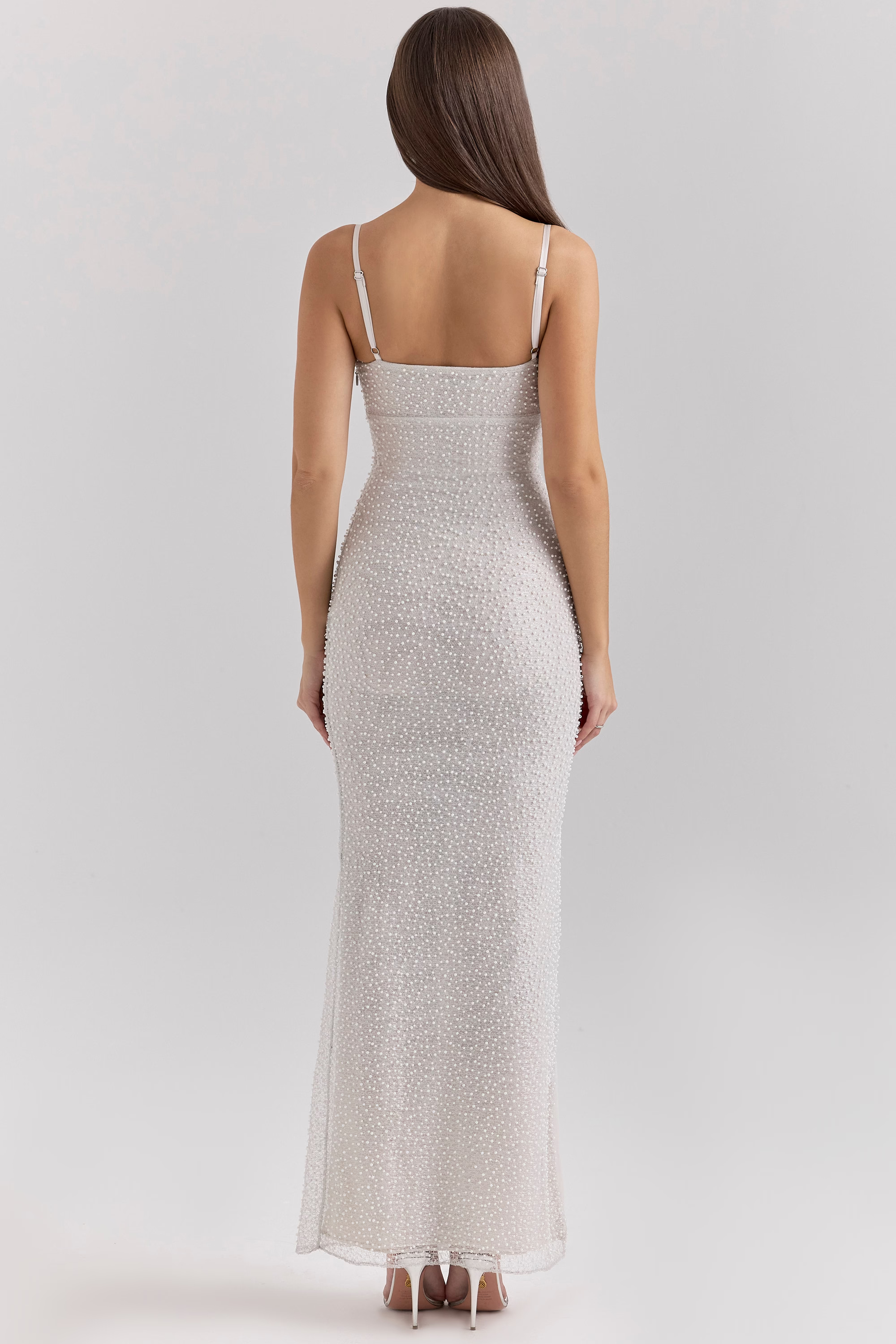 AURORE Silver Pearl Maxi Dress