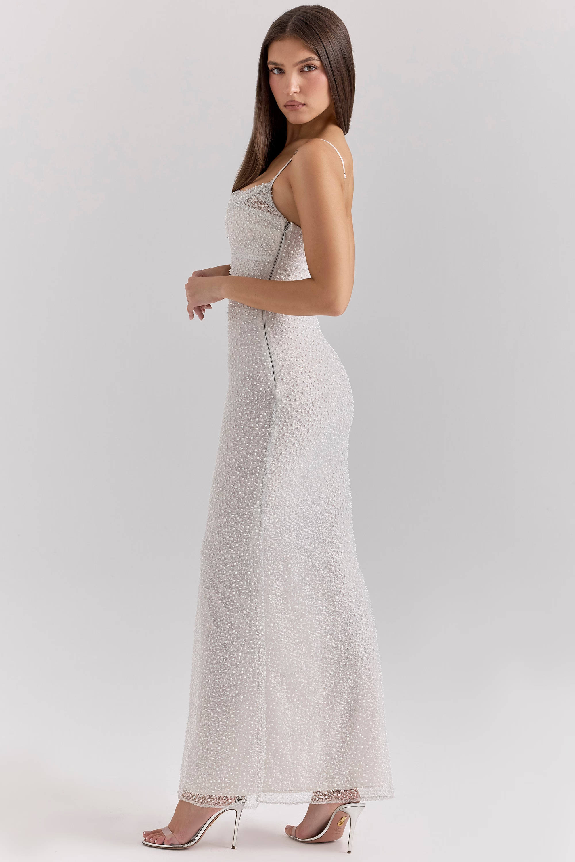 AURORE Silver Pearl Maxi Dress