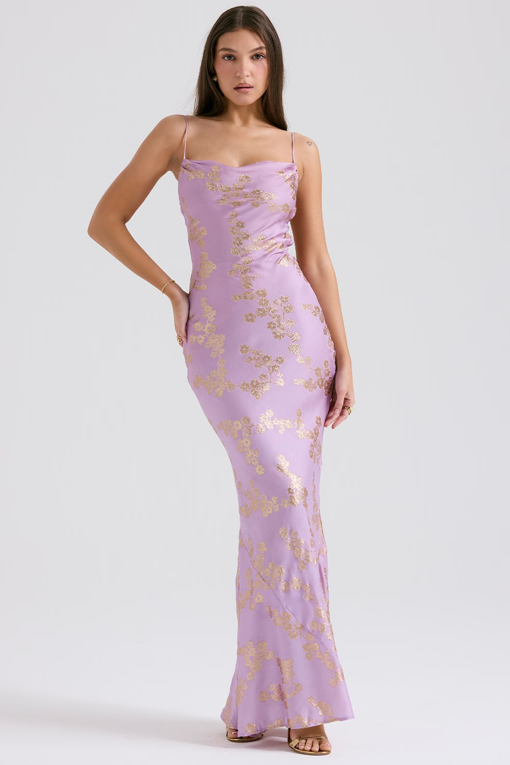 SEVERINE Orchid Jacquard Satin Gown