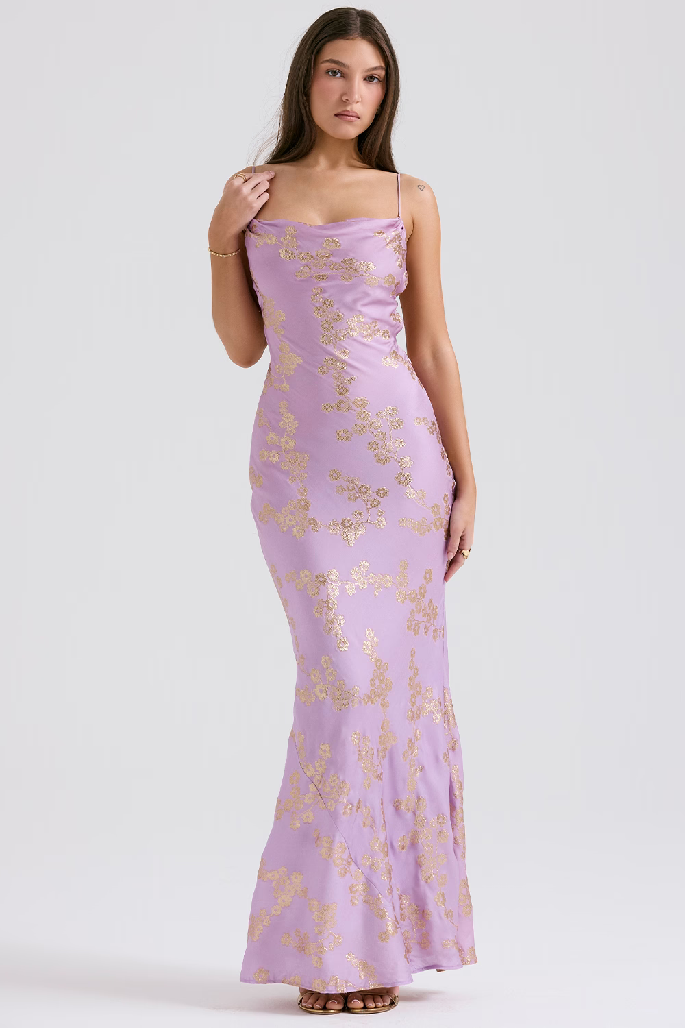 SEVERINE Orchid Jacquard Satin Gown