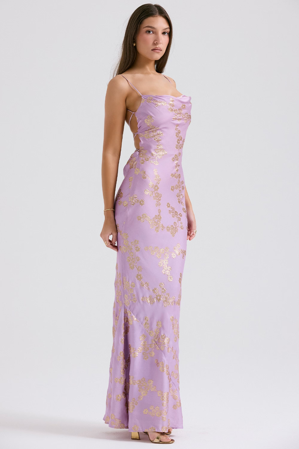 SEVERINE Orchid Jacquard Satin Gown