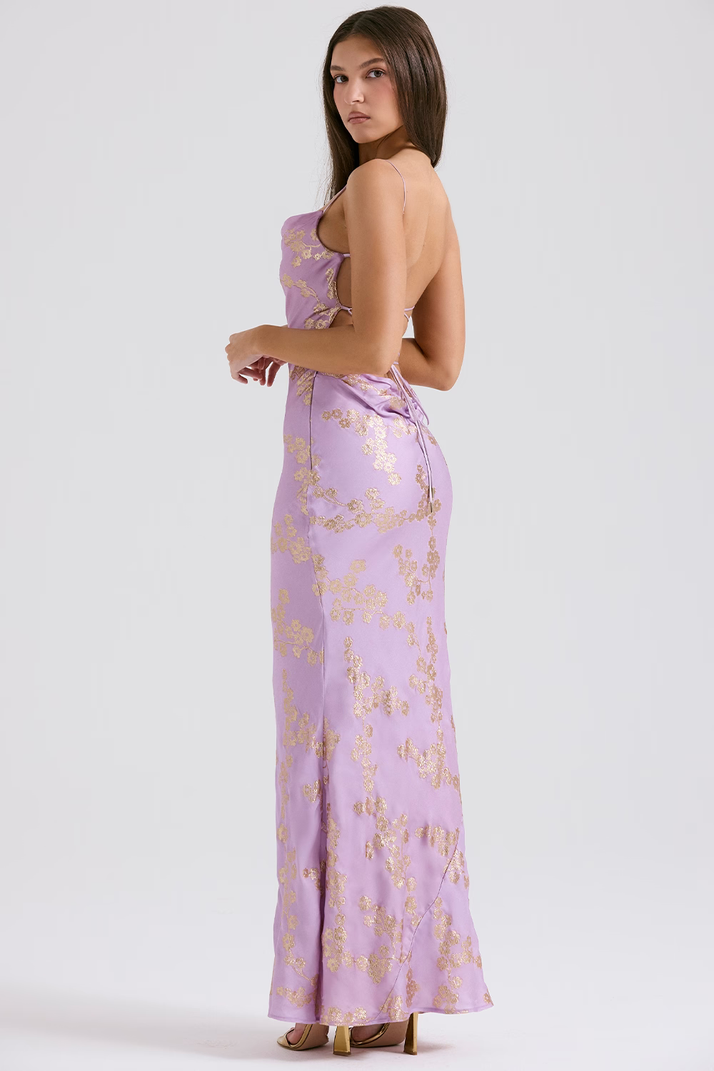 SEVERINE Orchid Jacquard Satin Gown