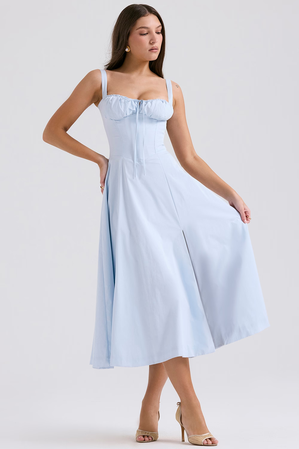 EUGENIE Soft Blue Cotton Bustier Sundress