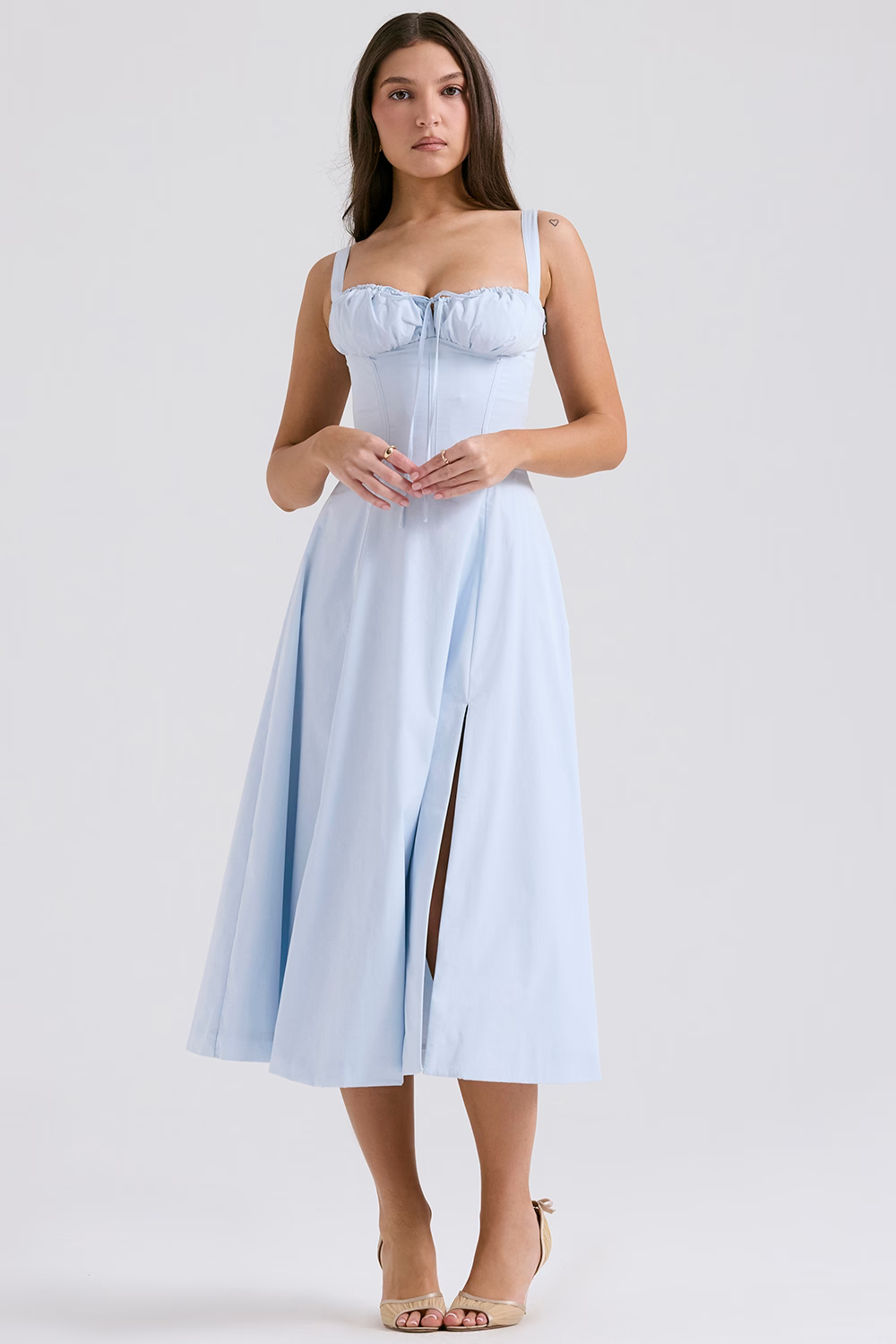 EUGENIE Soft Blue Cotton Bustier Sundress