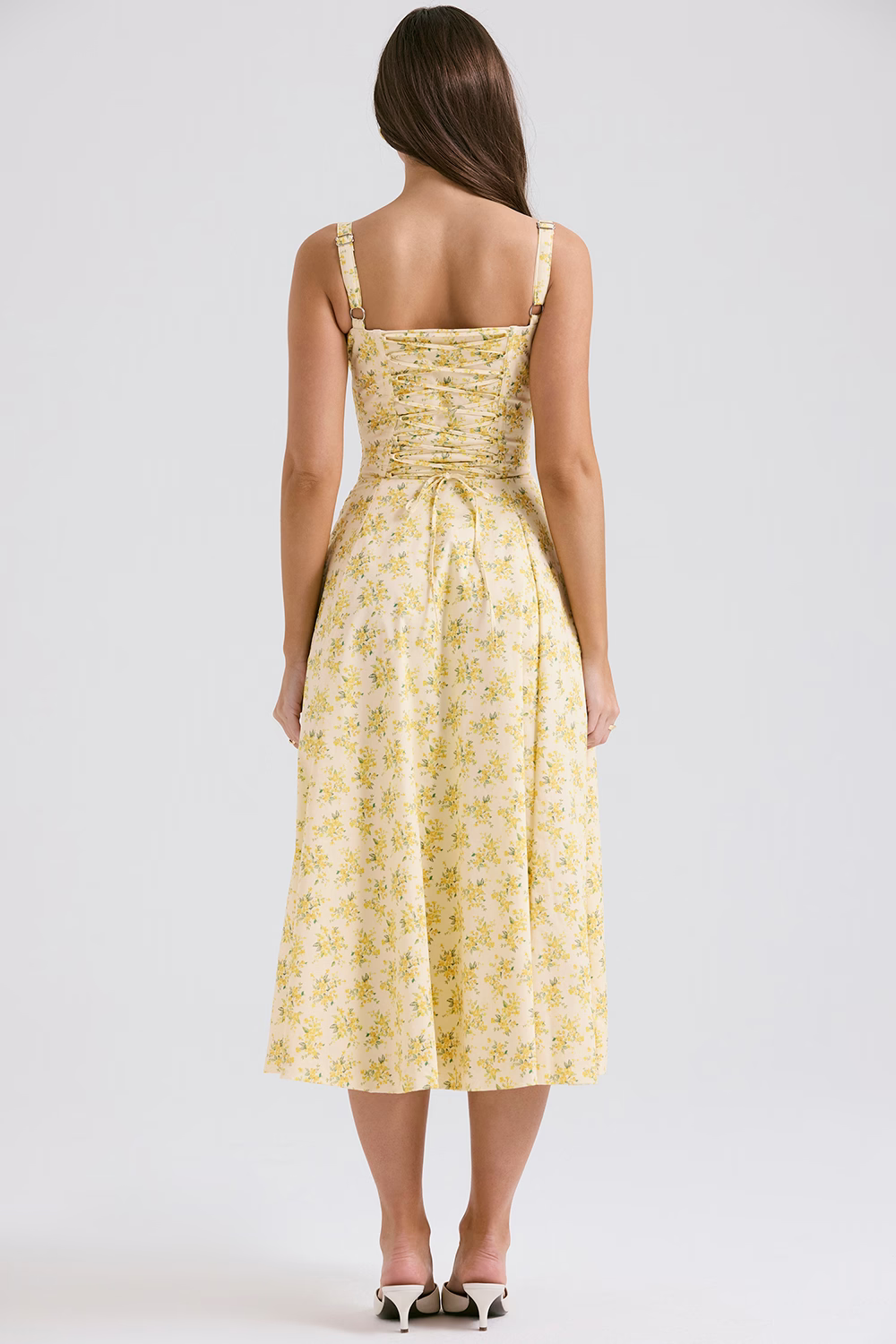 EUGENIE Pastel Yellow Floral Print Cotton Bustier Sundress