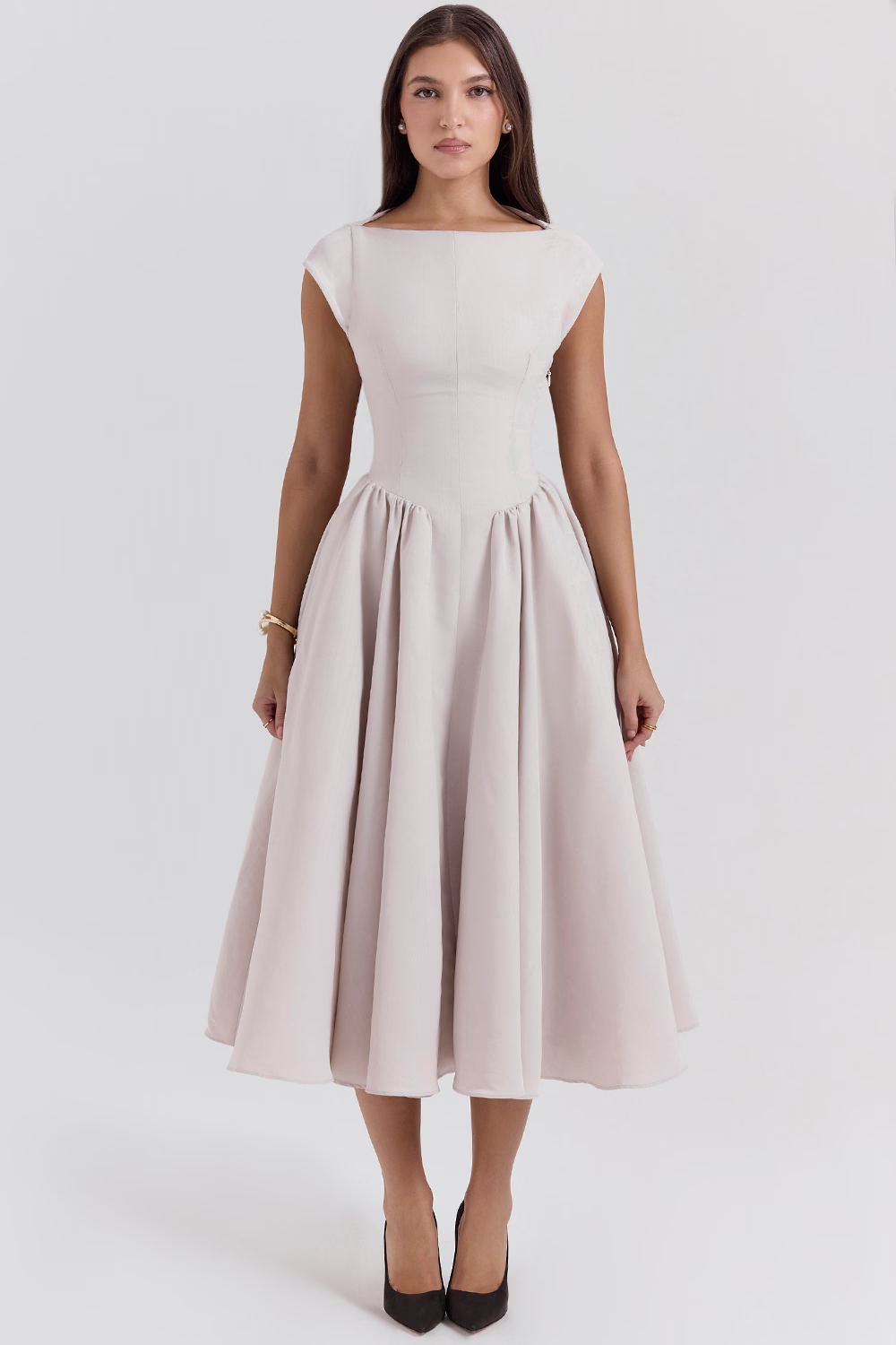 CELINE French Dove Backless Midi Dress