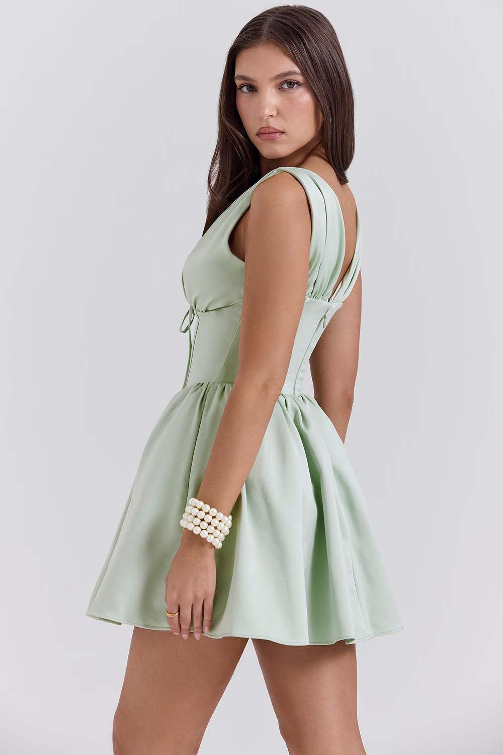 ISABELLE Pistachio Satin Mini Dress