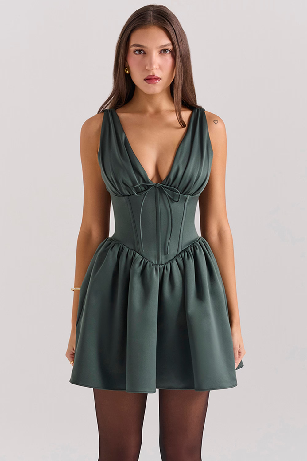 ISABELLE Forest Green Satin Mini Dress