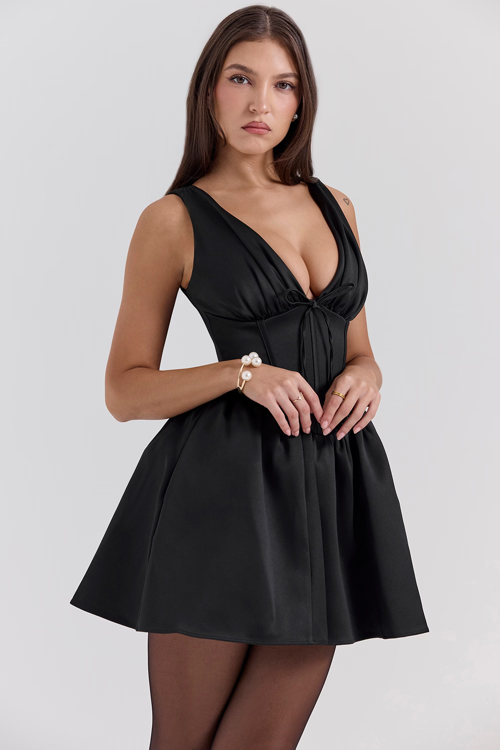 ISABELLE Black Satin Mini Dress