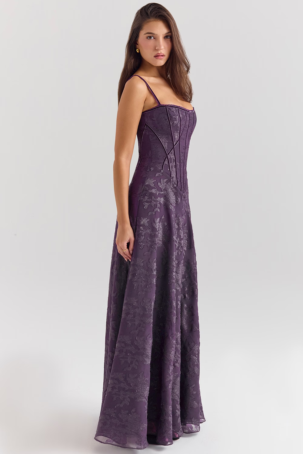 BRIGITTE Grape Chiffon Maxi Dress