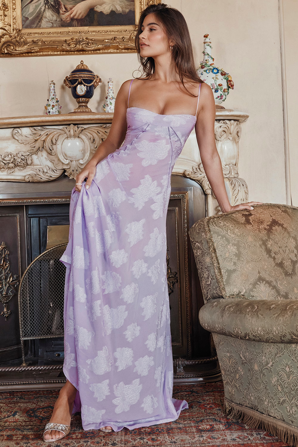 JULIETTE Orchid Floral Lace Back Maxi Dress