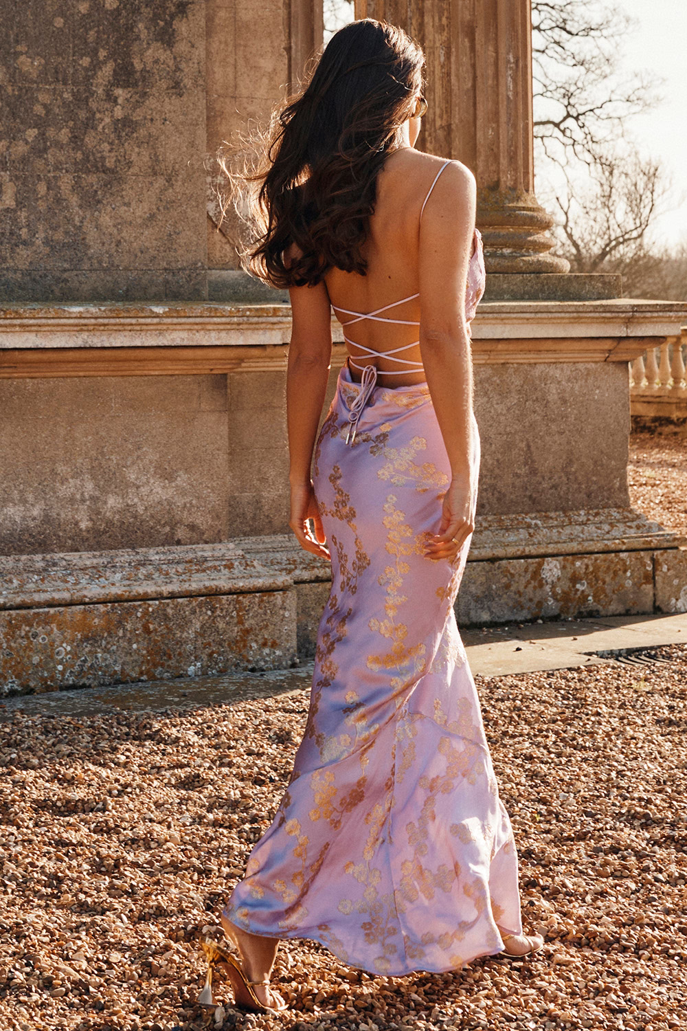 SEVERINE Orchid Jacquard Satin Gown