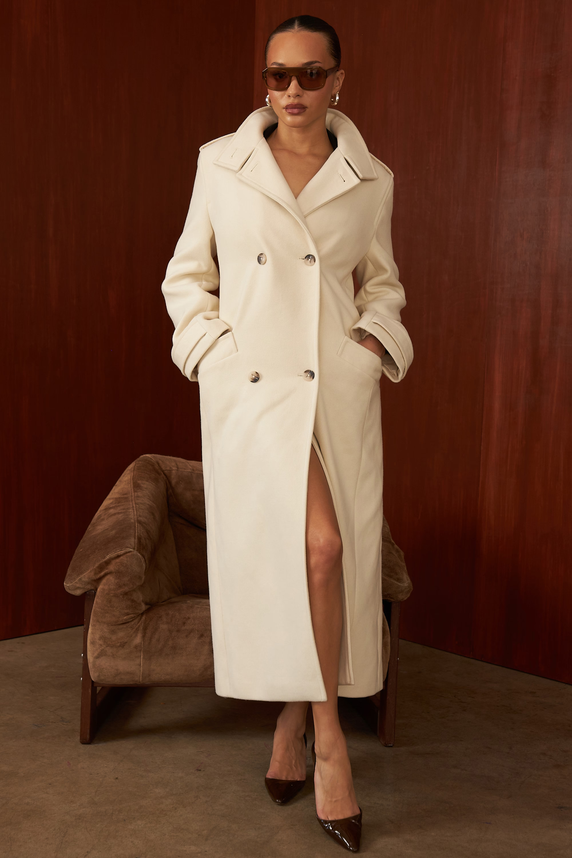 Jasmine Cream Double Breasted Funnel Neck Coat