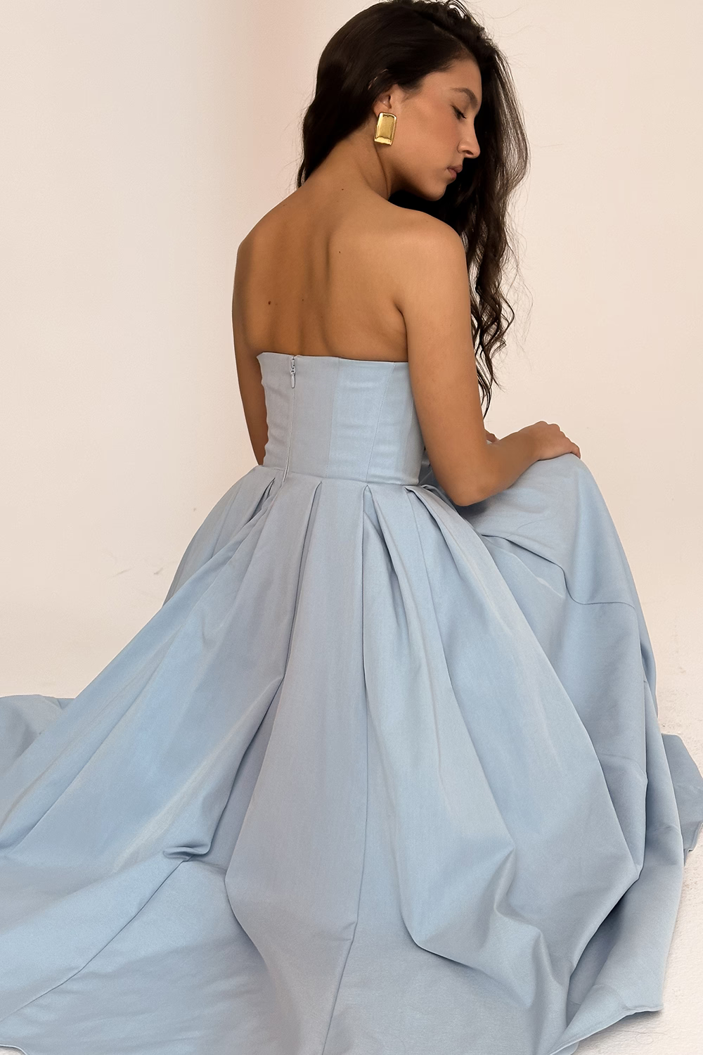 PAULINE Blue Strapless Midi Sundress