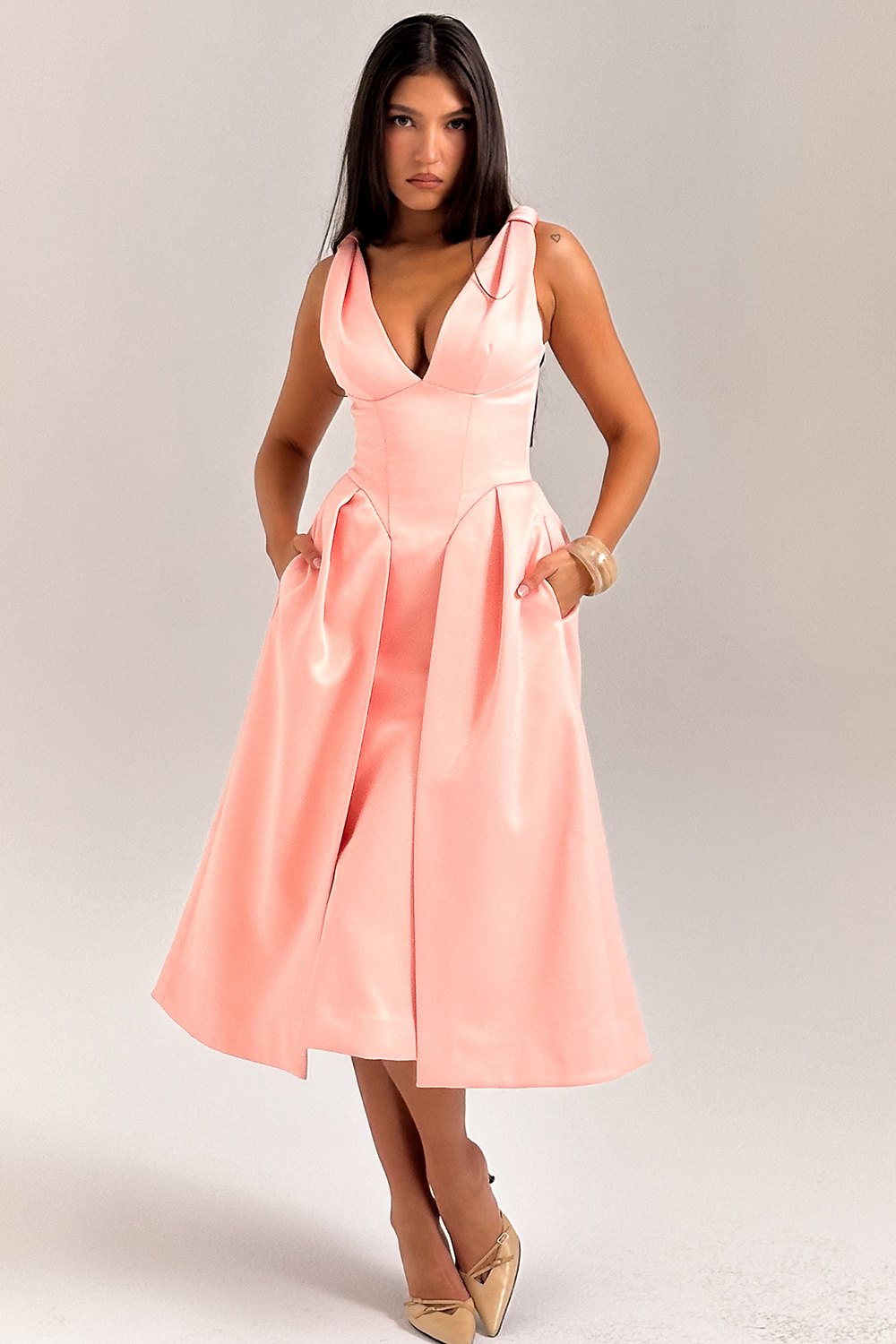 FABIENNE Peach Midi Dress