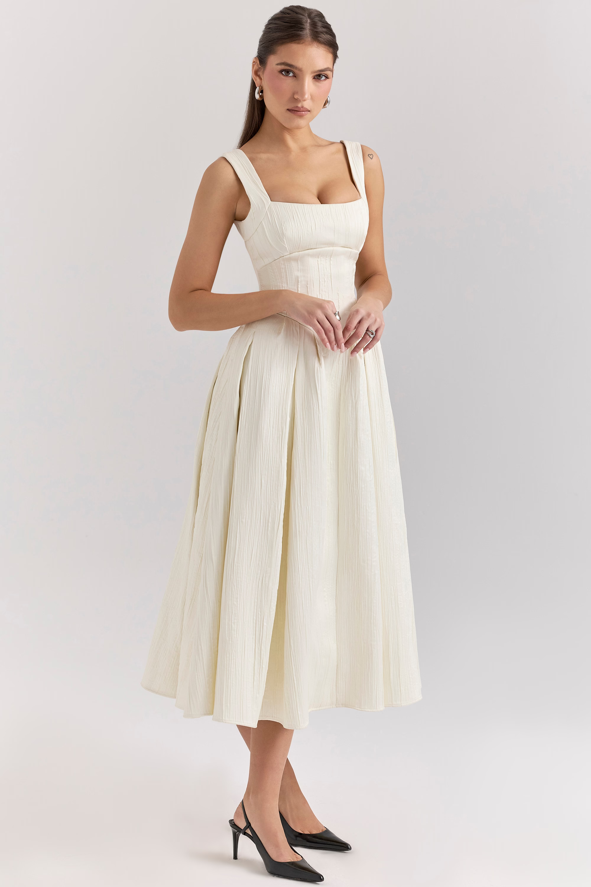 THERESE Ivory Corset Midi Dress