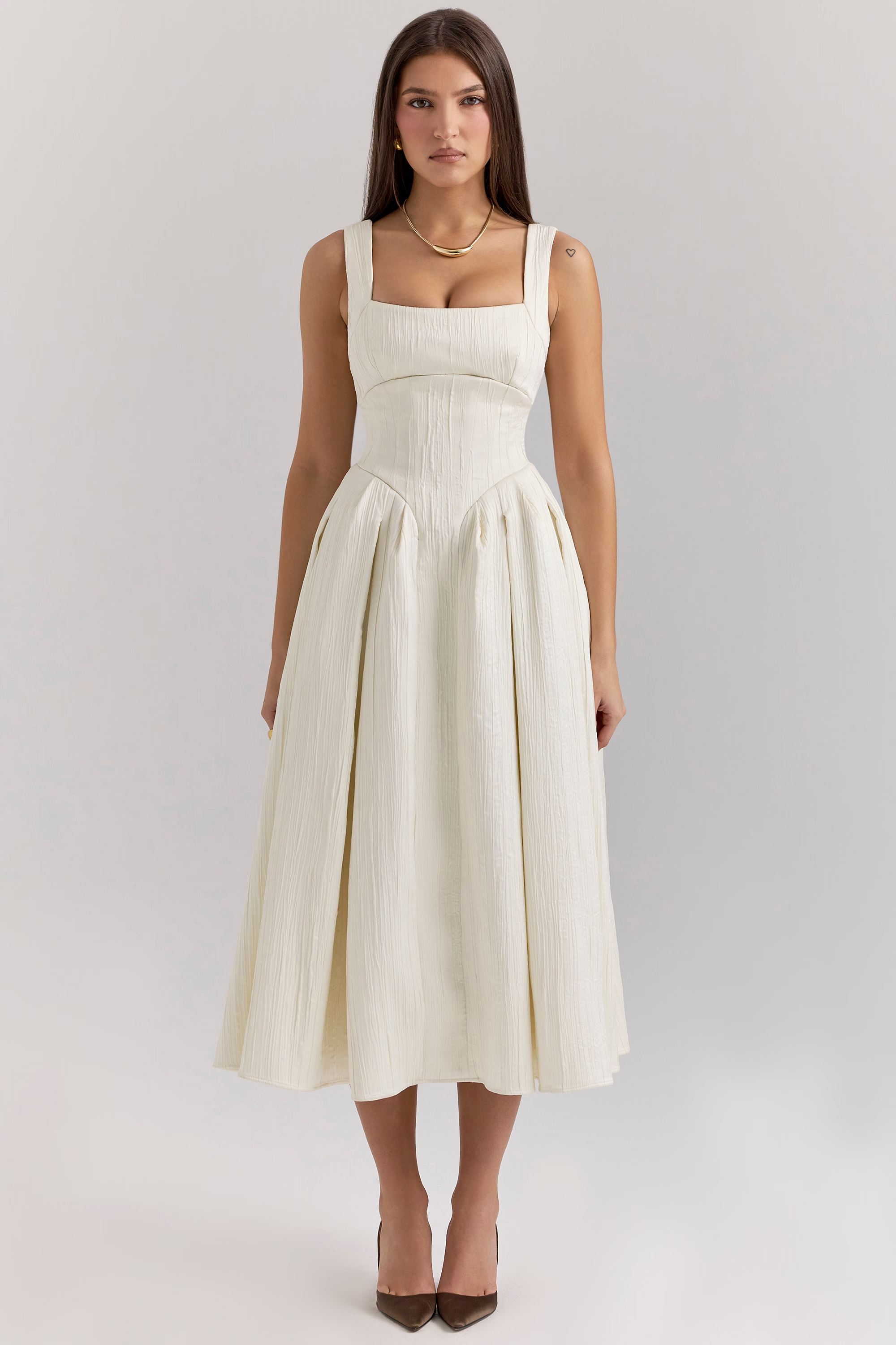 THERESE Ivory Corset Midi Dress