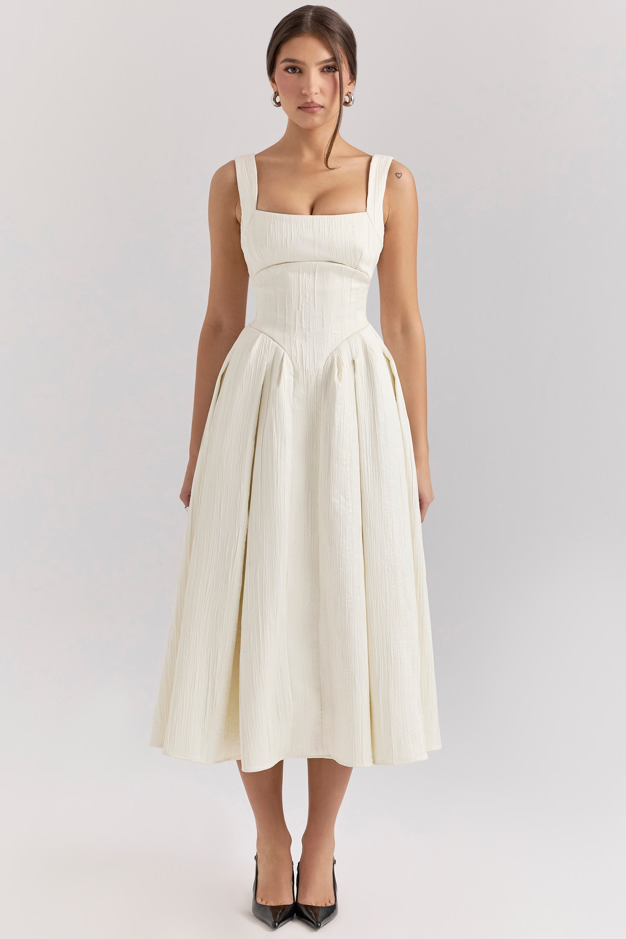 THERESE Ivory Corset Midi Dress