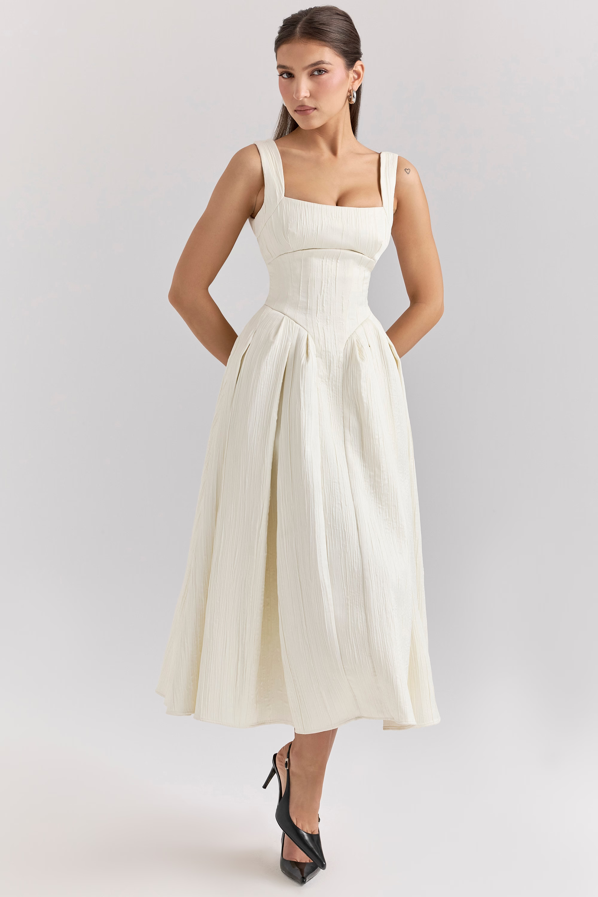 THERESE Ivory Corset Midi Dress