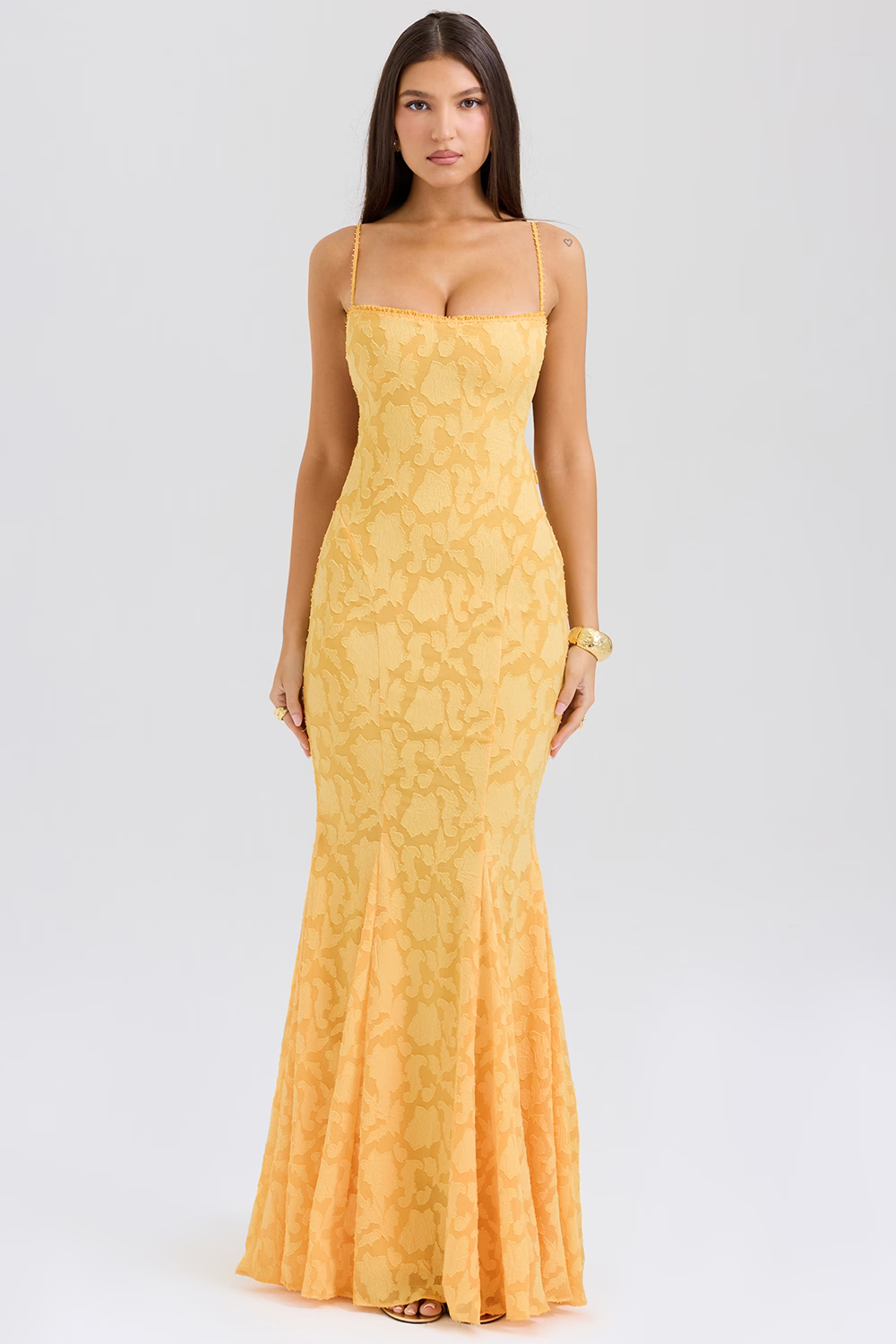 IRENE Pastel yellow Lace Up Back Maxi Dress