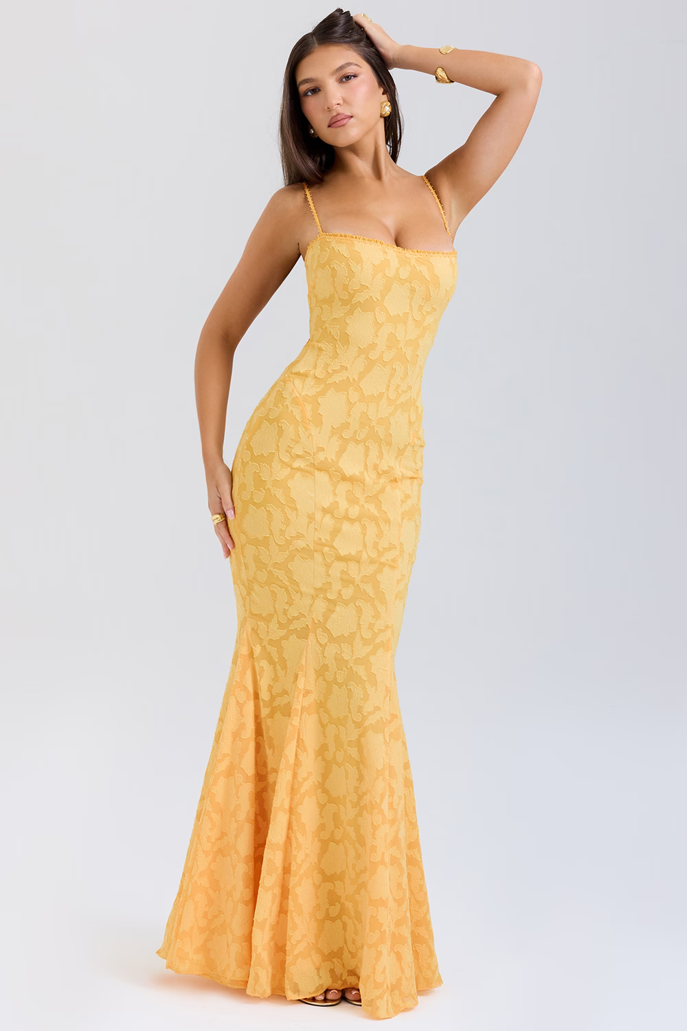 IRENE Pastel yellow Lace Up Back Maxi Dress