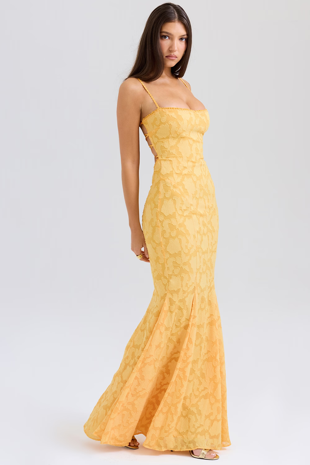 IRENE Pastel yellow Lace Up Back Maxi Dress