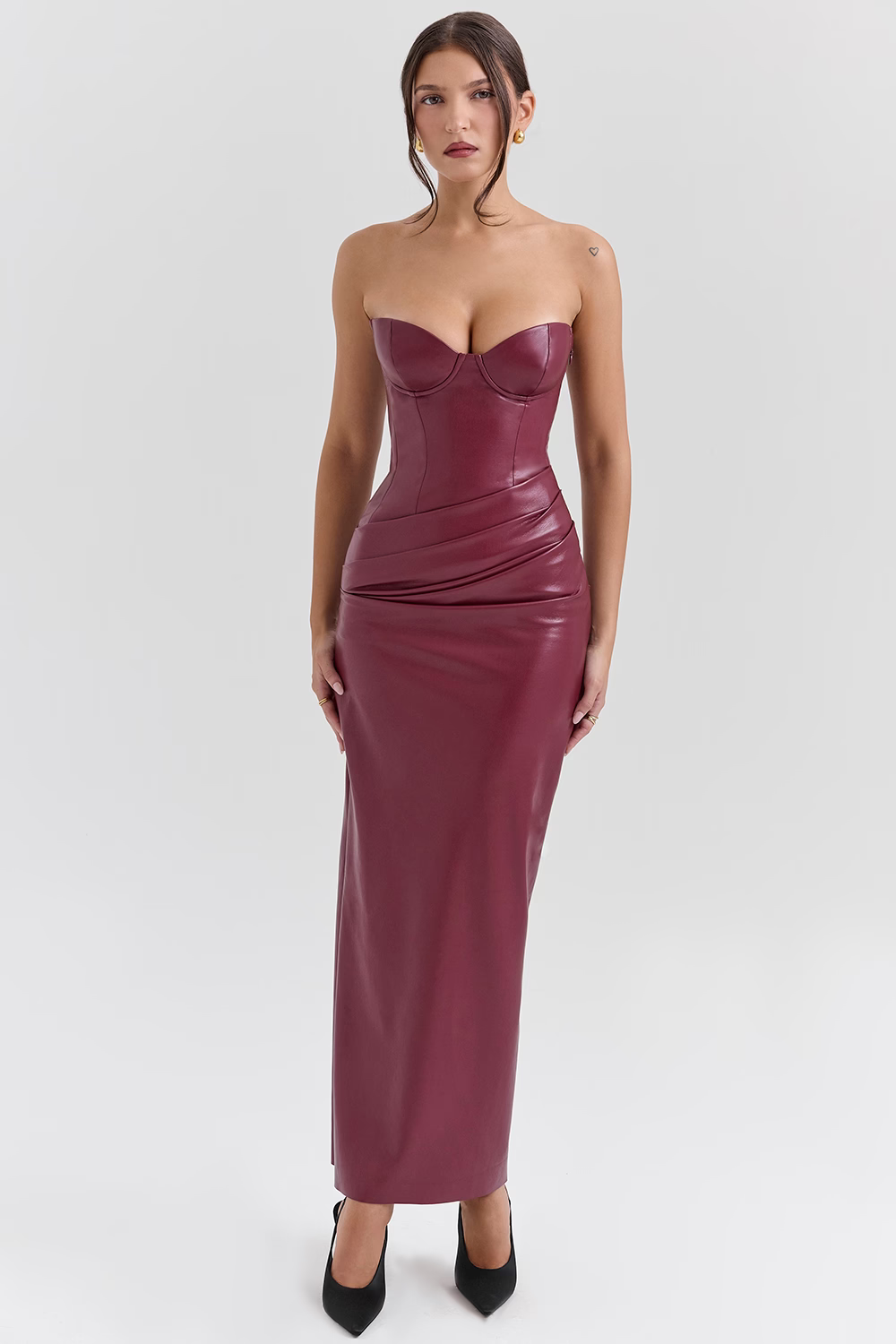 DELPHINE Cabernet Vegan Leather Midi Dress