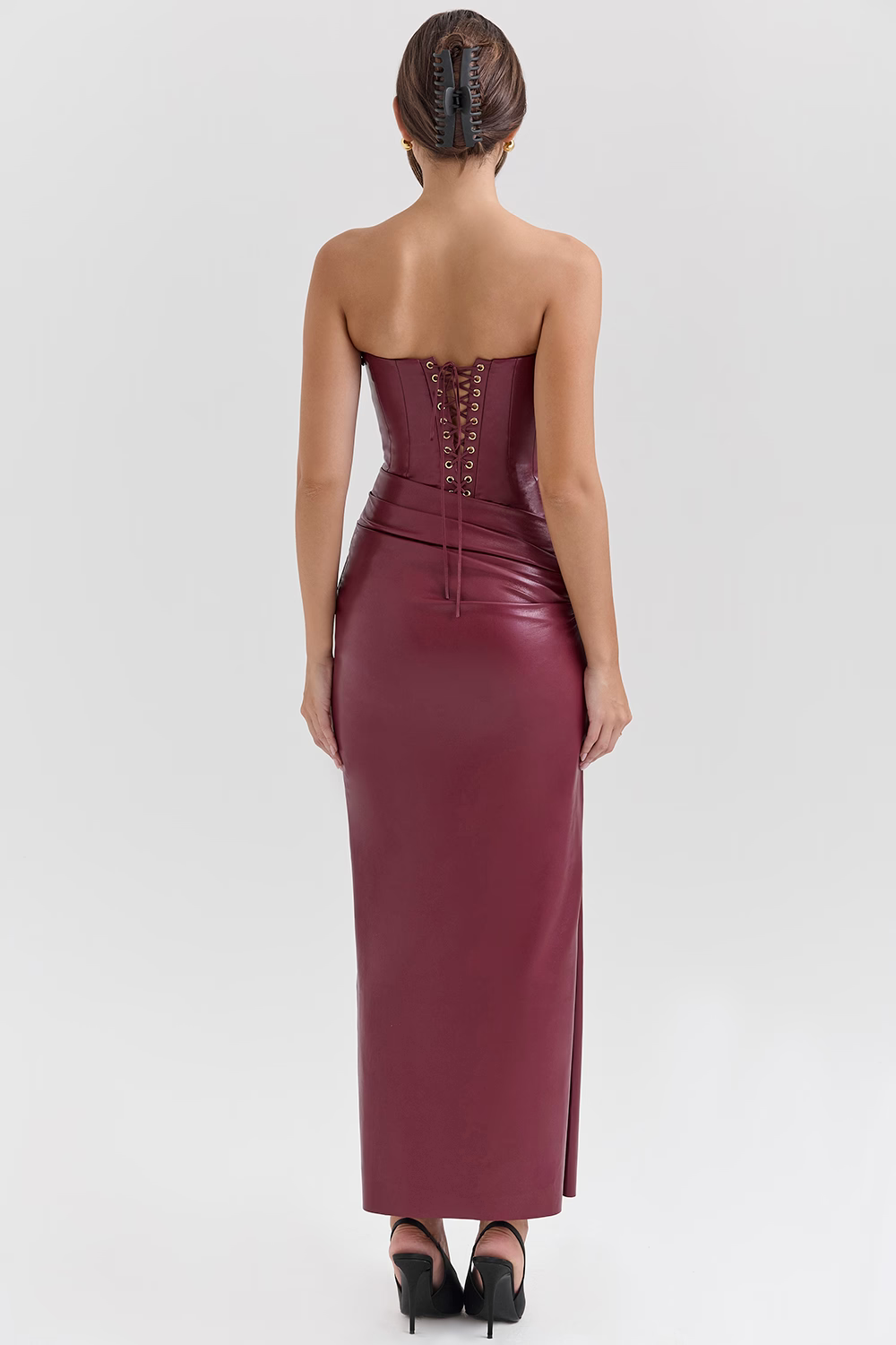 DELPHINE Cabernet Vegan Leather Midi Dress